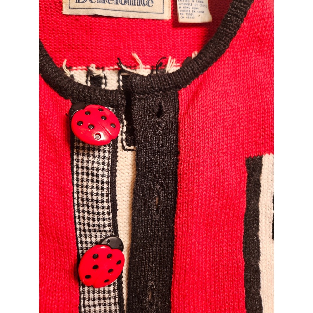BellePointe Vintage Ladybug Knit Vest Red Cream Black Crochet Buttons Small - Picture 4 of 11
